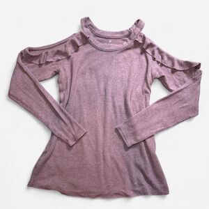 American Eagle Ruffled off-the-shoulder Purple Long Sleeve Top (Size Small)